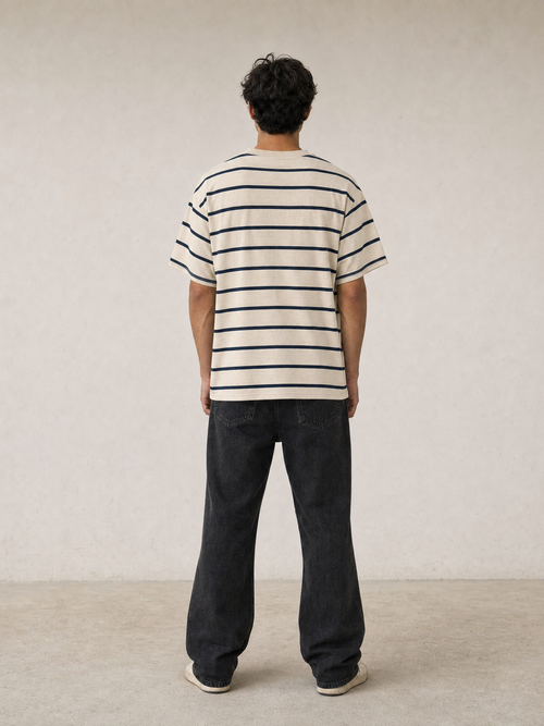 B.e.r.s.h.k.a Relaxed Striped T-Shirt – Ecru & Navy