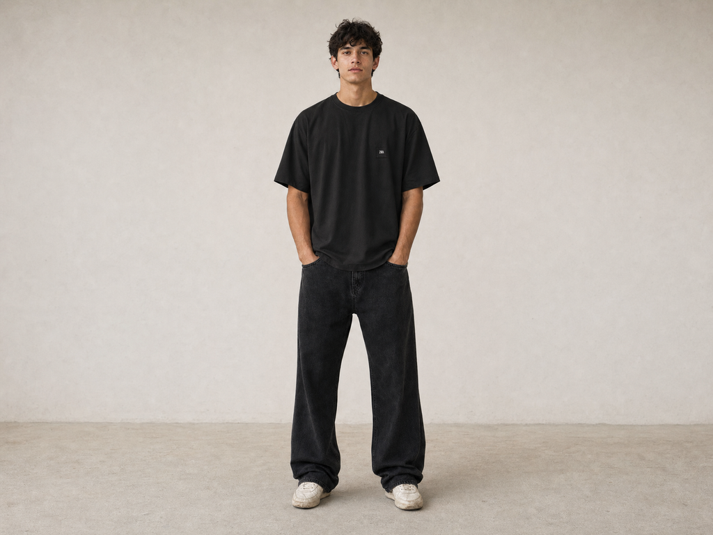 Z.A.R.A Tonal Patch Relaxed-Fit T-Shirt – Black