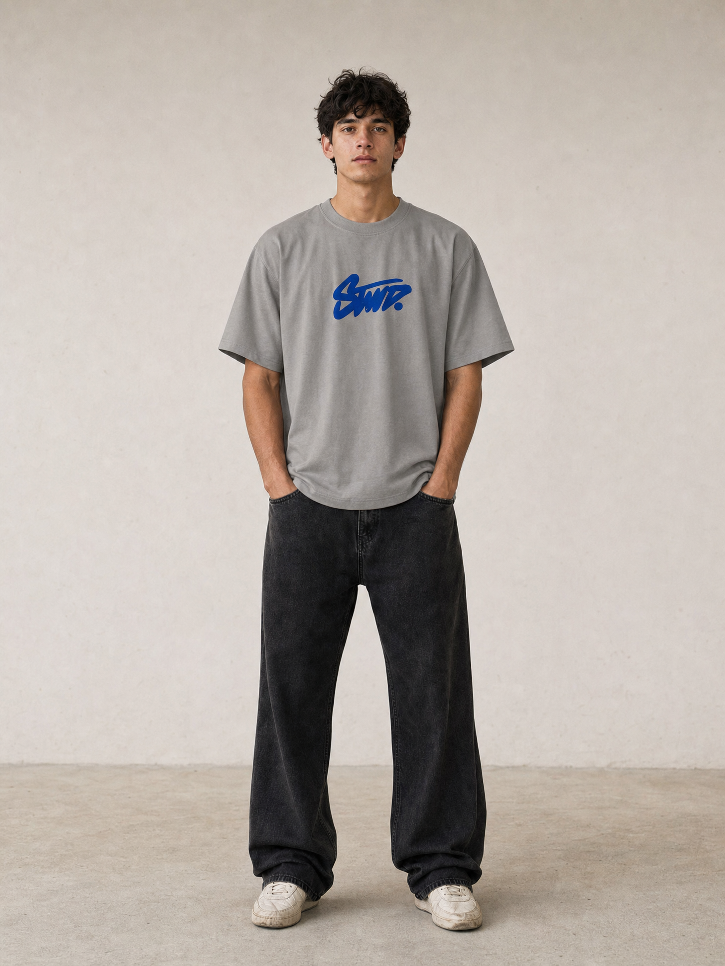 P.U.L.L & B.E.A.R STWD Cobalt Logo T-Shirt – Ash Grey
