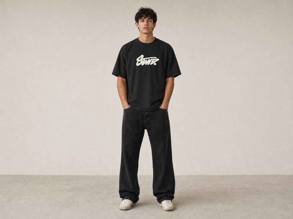P.U.L.L & B.E.A.R STWD Contrast Logo T-Shirt – Black