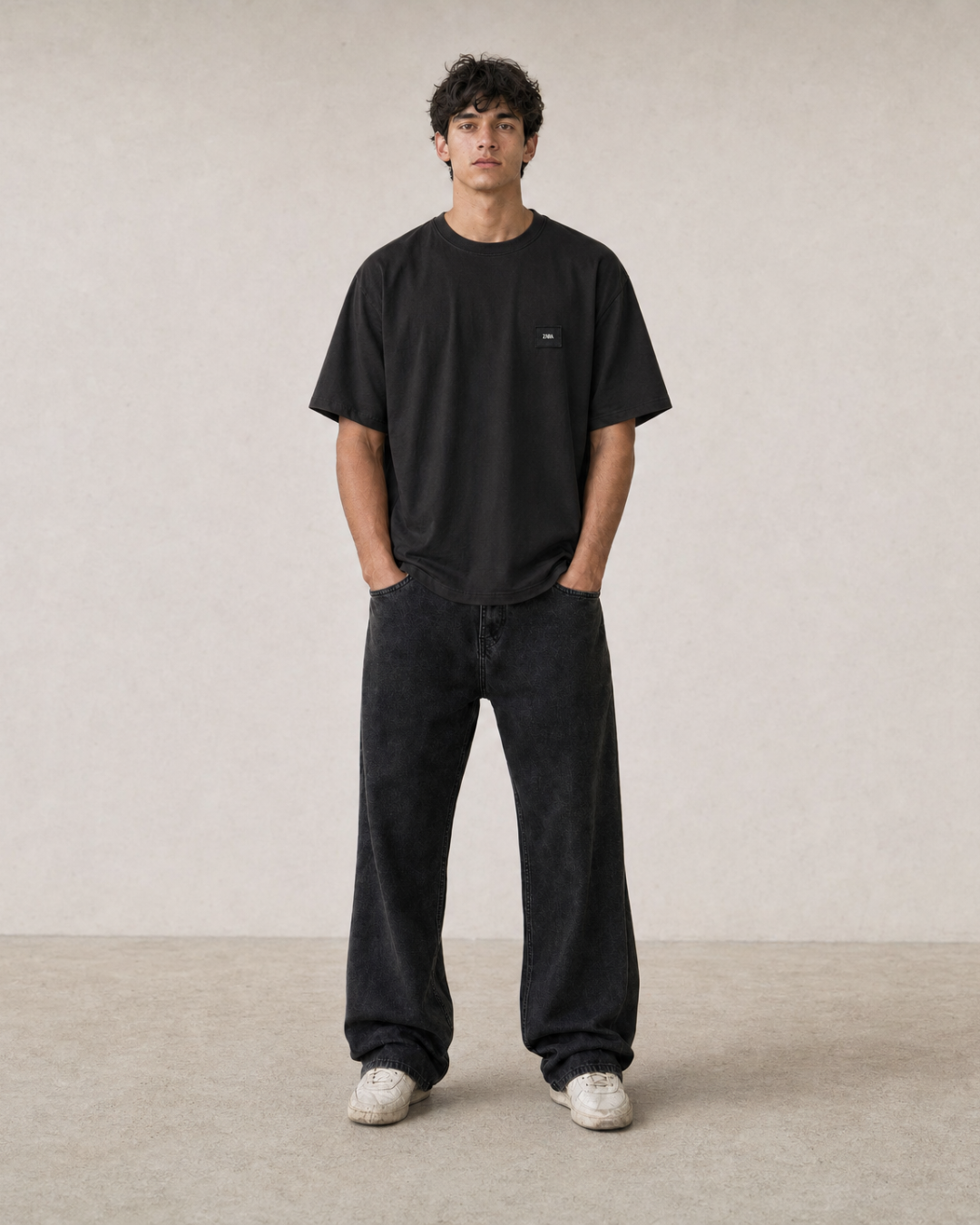 Z.A.R.A Tonal Patch Relaxed-Fit T-Shirt – Black
