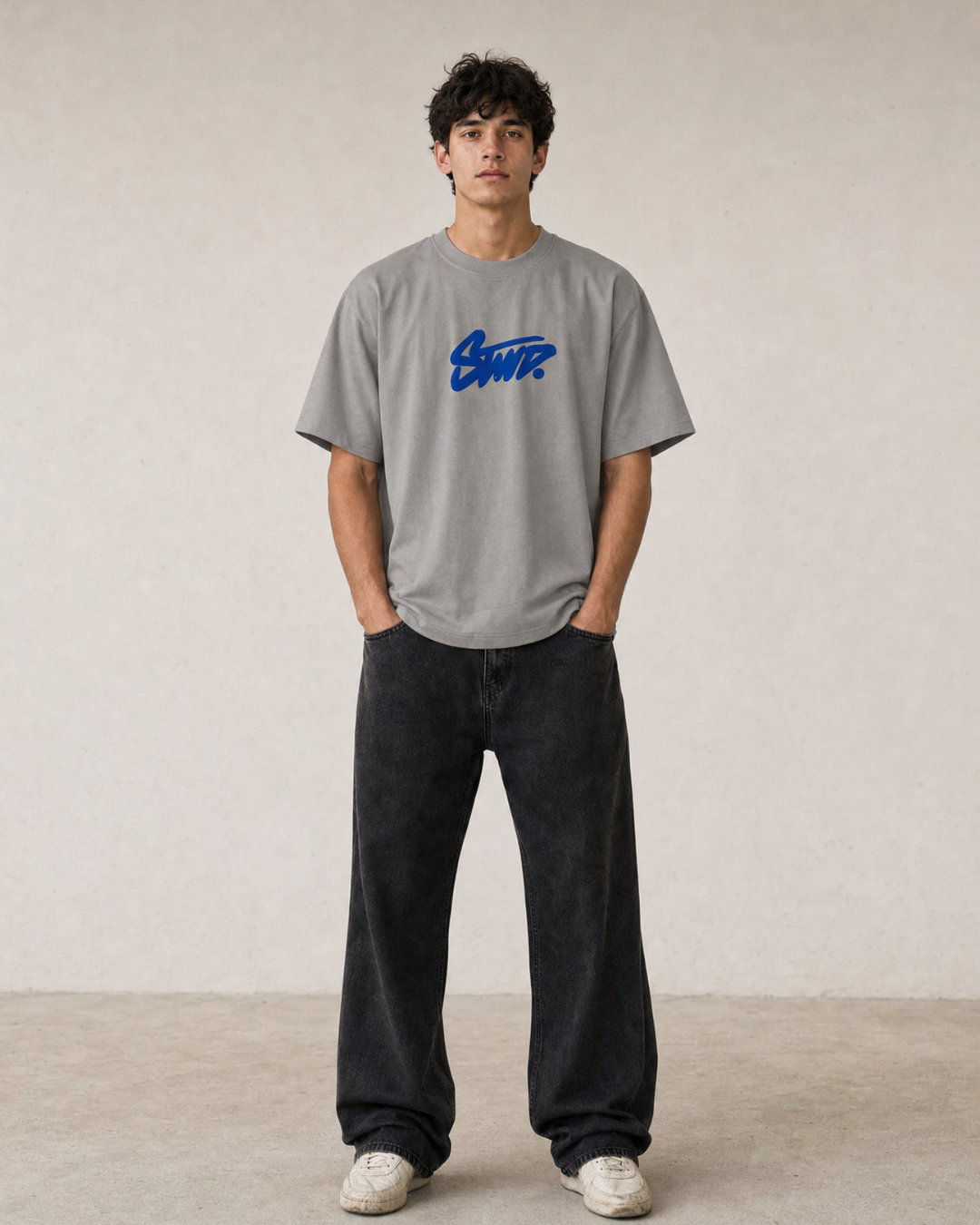 P.U.L.L & B.E.A.R STWD Cobalt Logo T-Shirt – Ash Grey