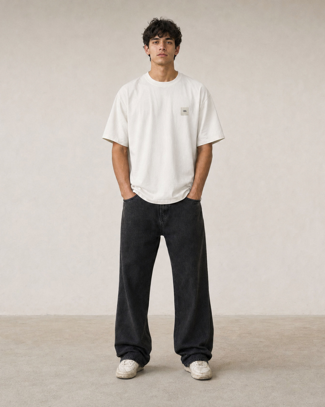 Z.A.R.A Minimal Patch Relaxed-Fit T-Shirt – White
